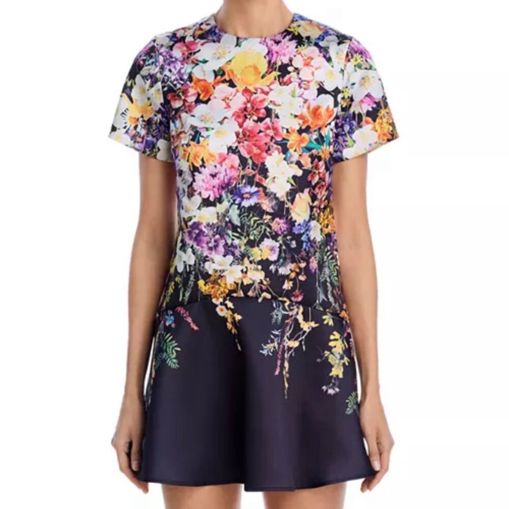Aqua Floral Drop Waist Mini Dress